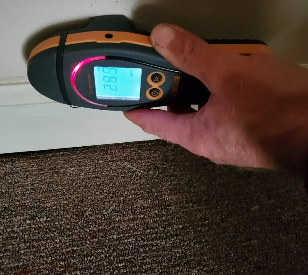 Moisture detection at baseboard during Burst Pipe Cleanup in Altamont